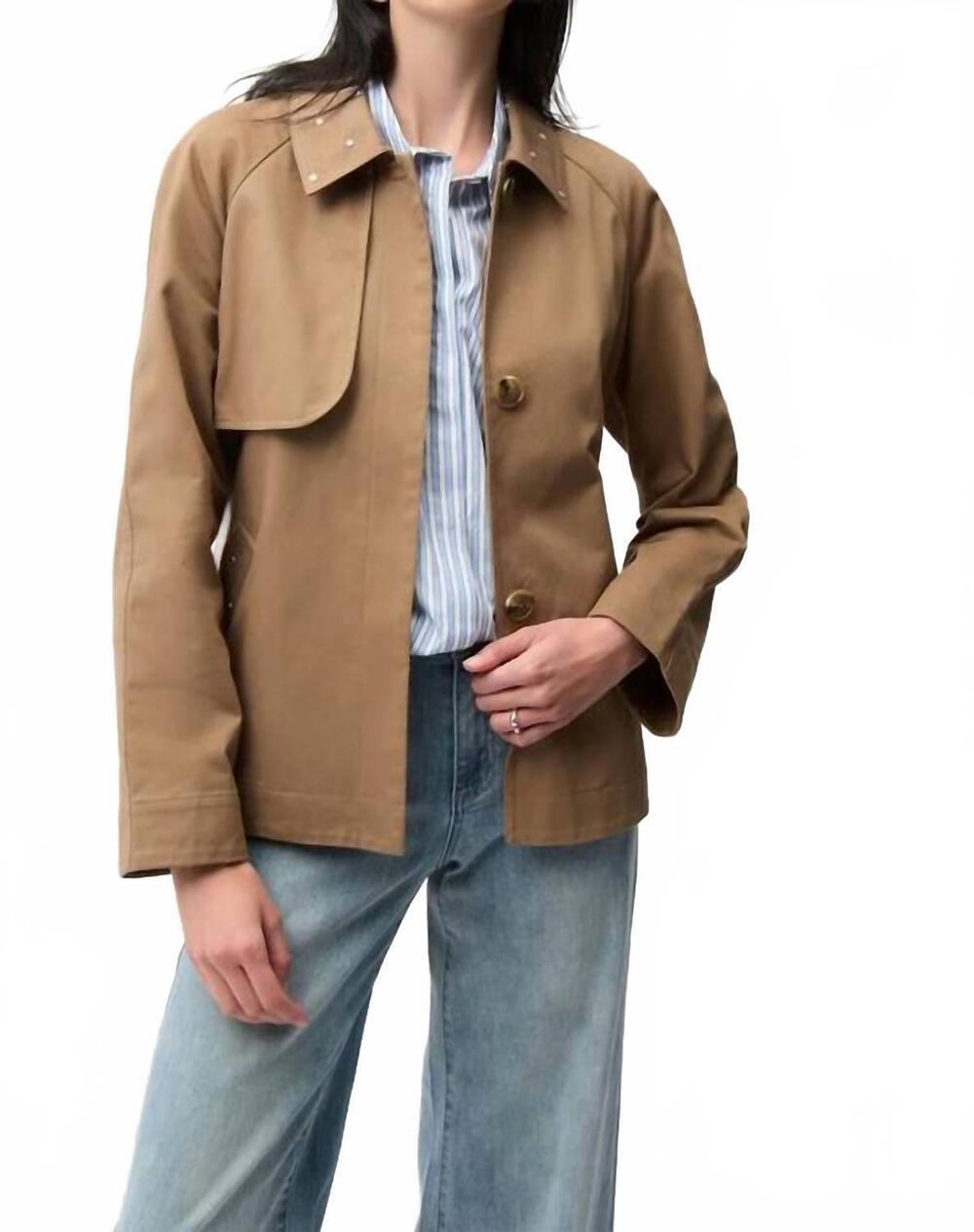 NEW JOSEPH RIBKOFF short trench coat with belt & rhinestones in tigers eye